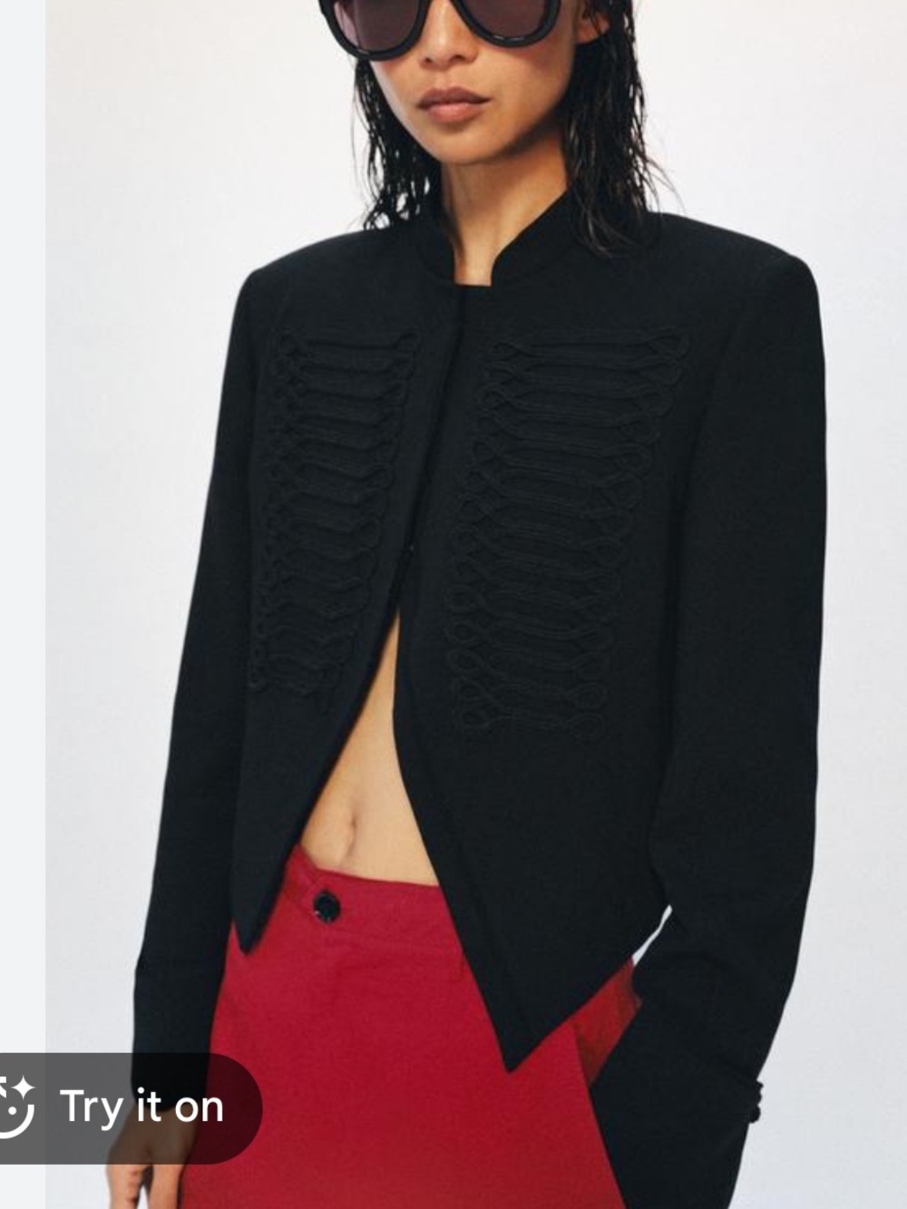Zara Black Wool Blend Fitted Frog Clasp Blazer Military Jacket Crop Coat - Picture 3 of 12